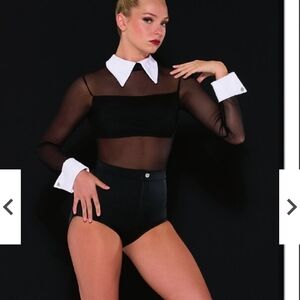 Chic Sheer Black Top with White Accents